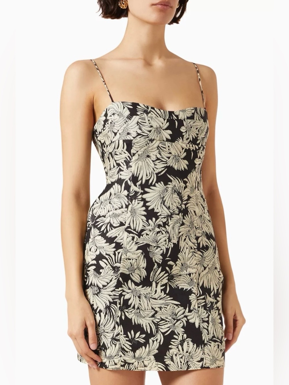 Anine Bing Keiran Linen Mini Dress M Black Cocktail Tropical Baby Empire Waist